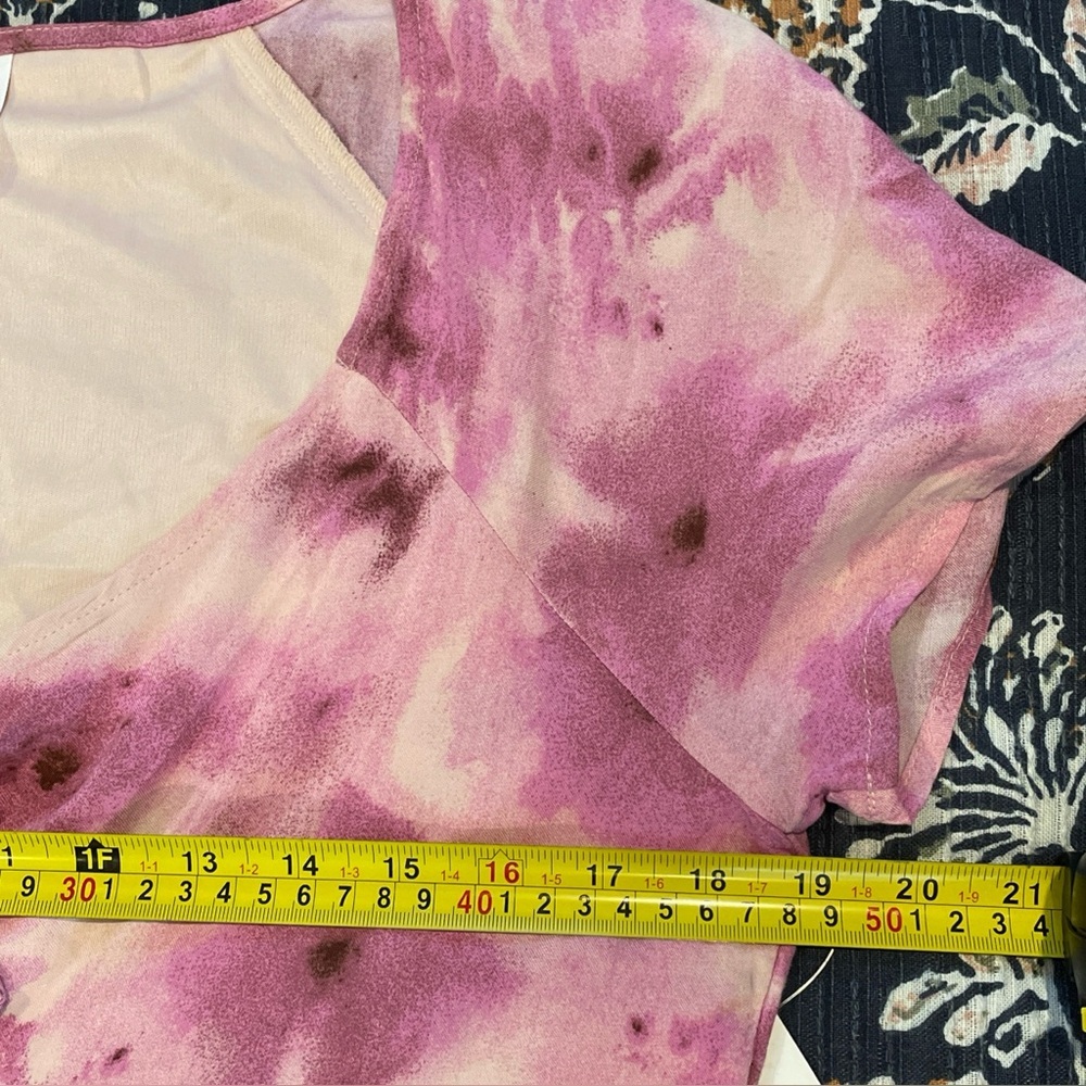 New Abound Dress Large Pink Tie Dye Mini Short Sleeve Front‎ Tie Keyhole Flowy - Picture 13 of 15